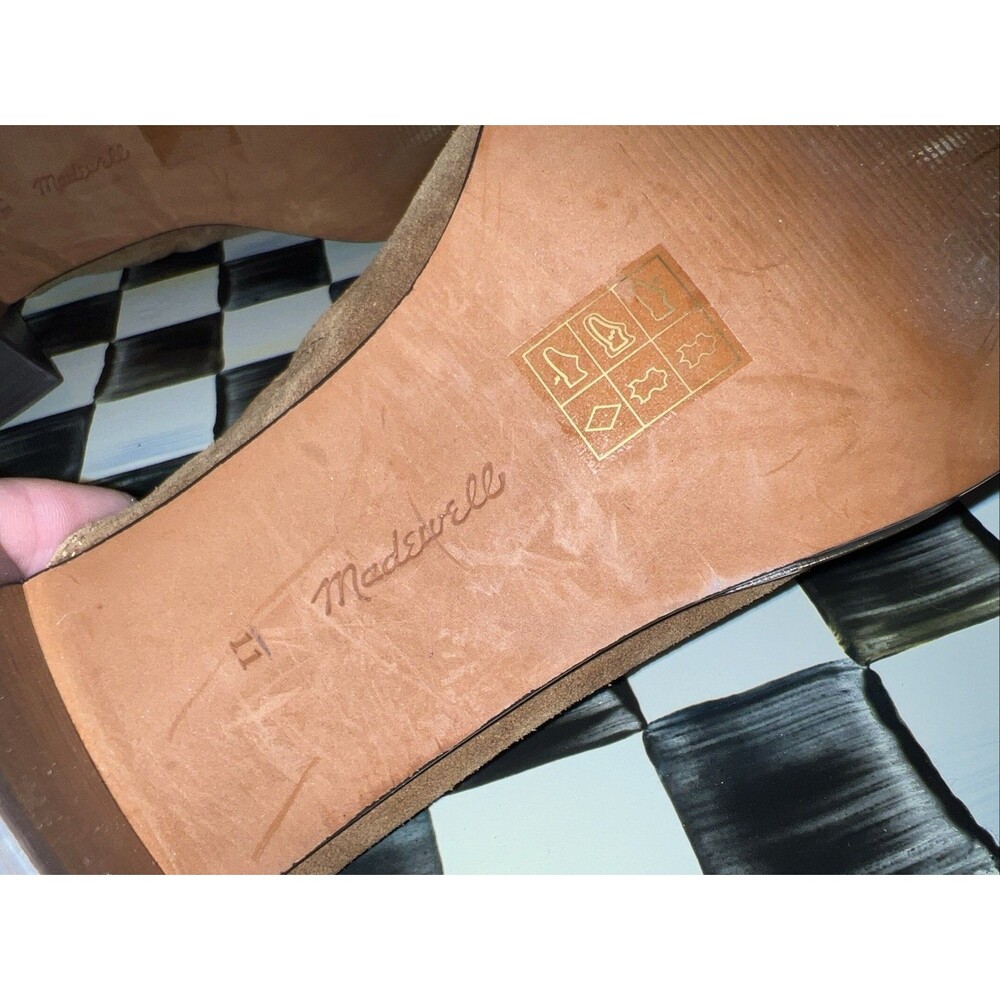 Madewell  Macarro Slip On Mule Block Heel Women Sz 11 Brown Cognac Suede Leather - Picture 4 of 7